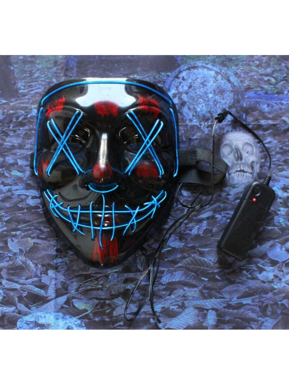 Halloween LED Light Up Purge Mask – Blue & Red Cosplay Glow Mask - 3 Modes
